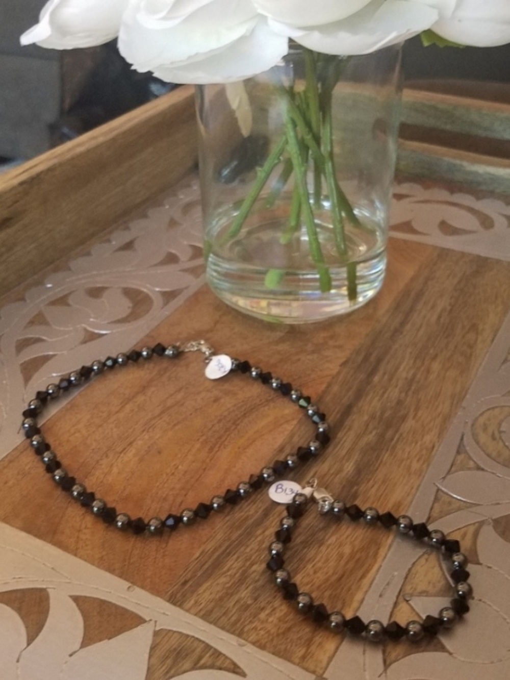 Swarovski Elements Black Crystal & Hematite Gemstone Choker & Bracelet Set NEW